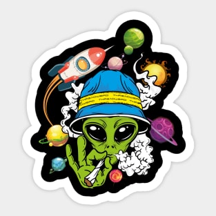 Alien Smoking Weed Sticker